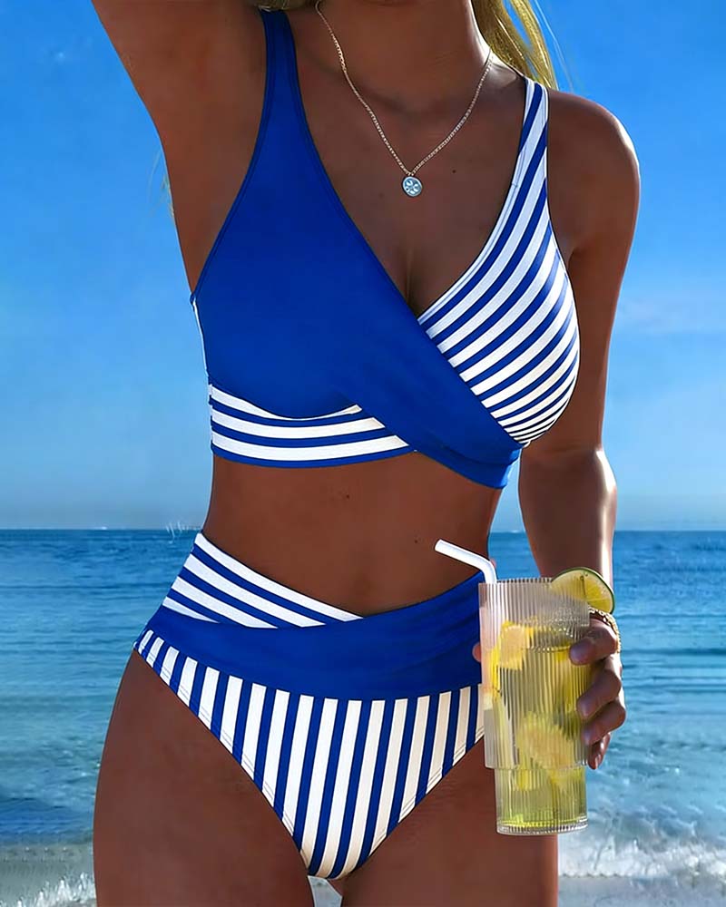 Bikini Júlia de talle alto con rayas cruzadas